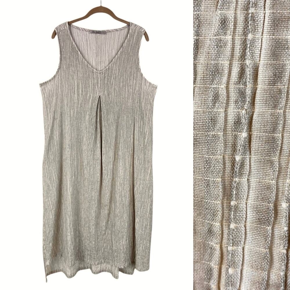 Beau Jours Sleeveless Textured Midi Dress Size XL Tan Art To Wear